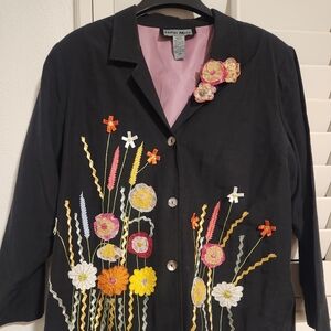Black floral embellished blazer
